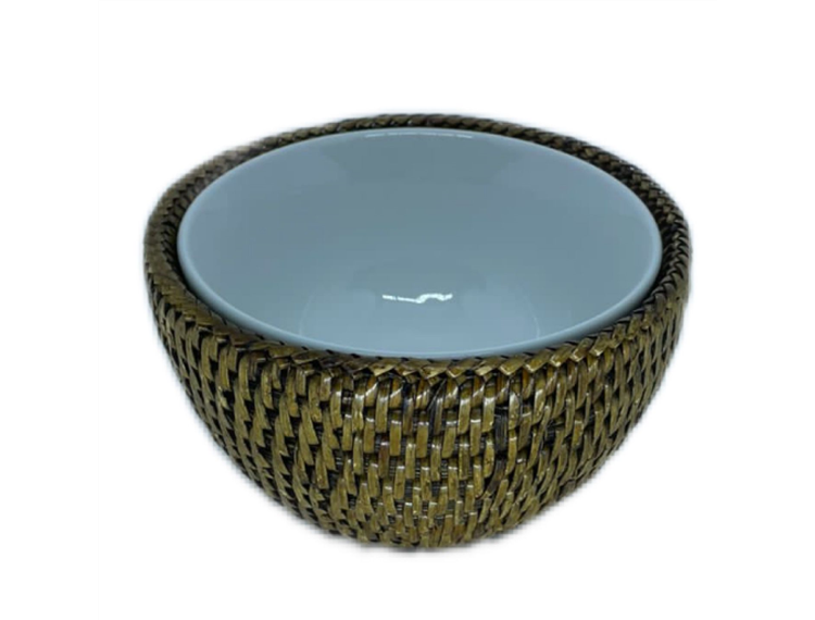 Bowl Porcelana com Suporte Rattan Maya 15 cm